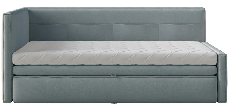 Jugendbett 90x200 cm Nesmi, ausziehbar, linksseitig, mit Matratzen, blaue Chenille, pflegeleicht