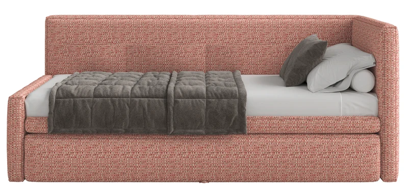 Jugendbett 90x200 cm Nesmi rechtsseitig mit Matratze und Stauraum, rosa Flechtoptik