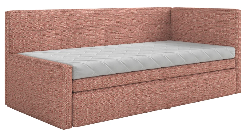 Jugendbett 90x200 cm Nesmi rechtsseitig mit Matratze und Stauraum, rosa Flechtoptik