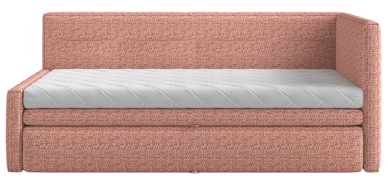 Jugendbett 90x200 cm Nesmi rechtsseitig mit Matratze und Stauraum, rosa Flechtoptik