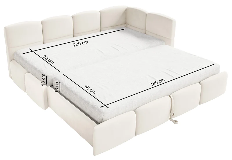 Jugendbett 90x200 cm Cloudy, links ausziehbar, mit Matratzen, beige Chenille