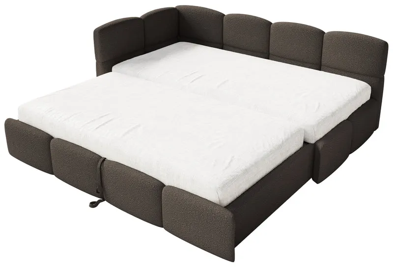 Jugendbett 90x200 cm Cloudy, links ausziehbar, mit Matratzen, braunes Bouclé