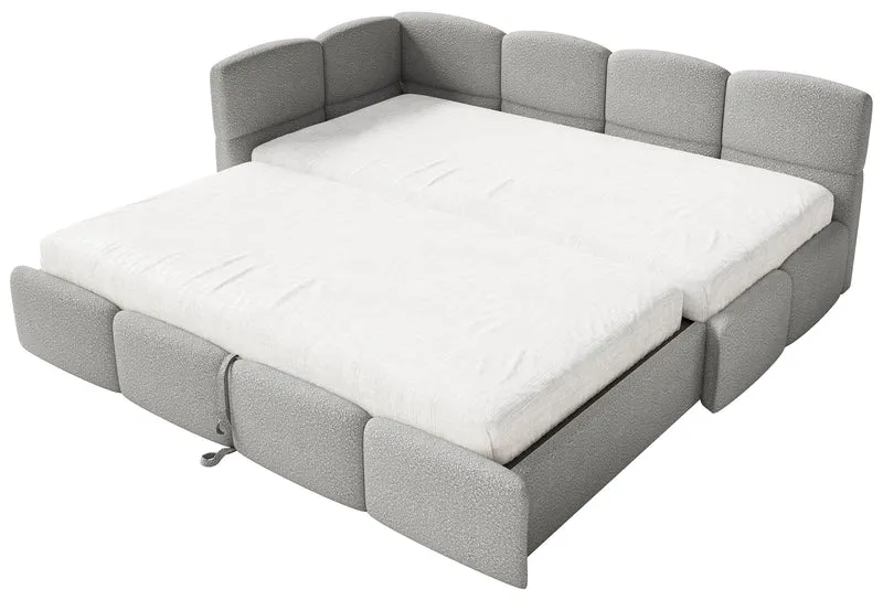 Jugendbett 90x200 cm Cloudy, links ausziehbar, mit Matratzen, graues Bouclé