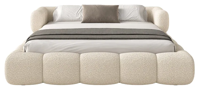 Upholstered bed 180x200 cm Stormi, roll-up slatted frame, cream chenille