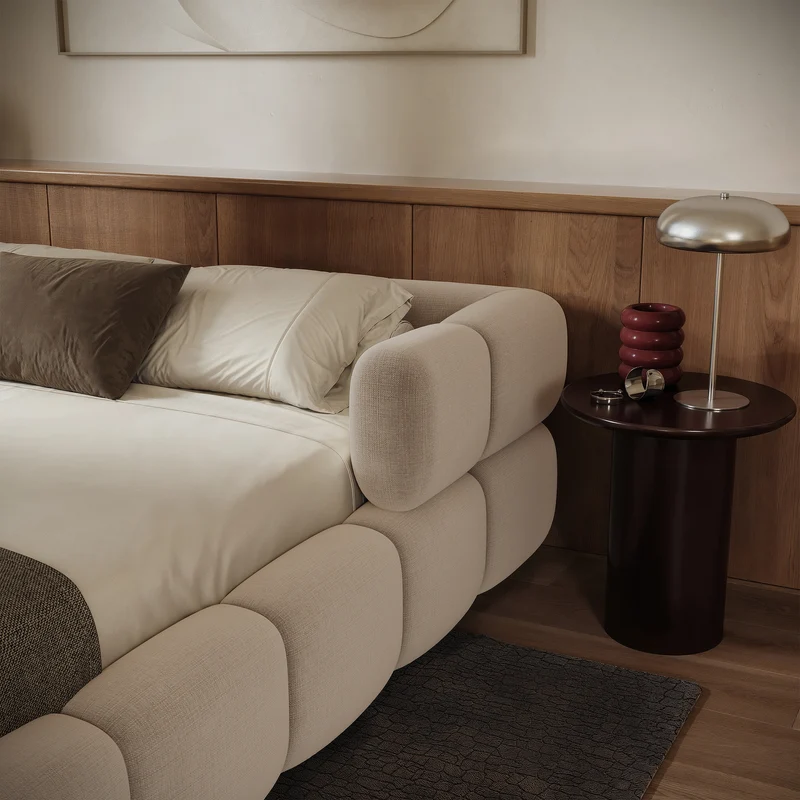Upholstered bed 120x200 cm Stormi, rollable frame, beige chenille, hydrophobic, easy-clean