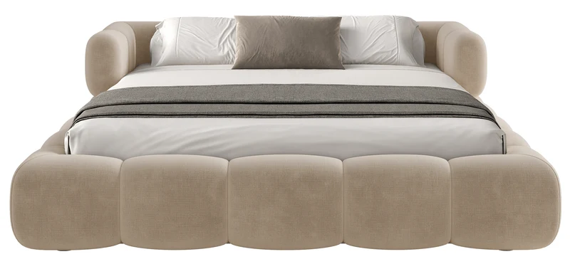 Upholstered bed 120x200 cm Stormi, rollable frame, beige chenille, hydrophobic, easy-clean