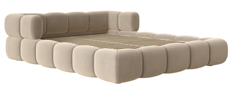 Upholstered bed 120x200 cm Stormi, rollable frame, beige chenille, hydrophobic, easy-clean