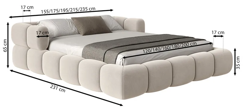 Upholstered bed 120x200 cm Stormi, roll-up slatted frame, cream chenille, water-repellent and easy-clean