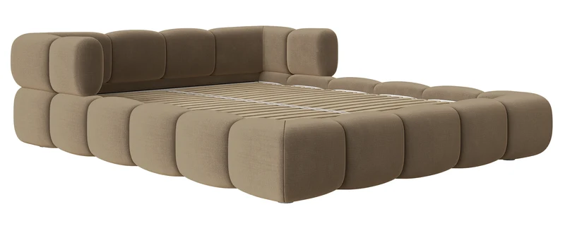 Upholstered bed 160x200 cm Stormi, rollable frame, light brown hydrophobic chenille, easy-clean