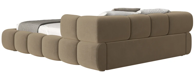 Upholstered bed 160x200 cm Stormi, rollable frame, light brown hydrophobic chenille, easy-clean