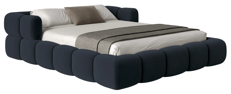 Upholstered bed 200x200 cm Stormi, rollable frame, navy blue chenille, hydrophobic, easy-clean