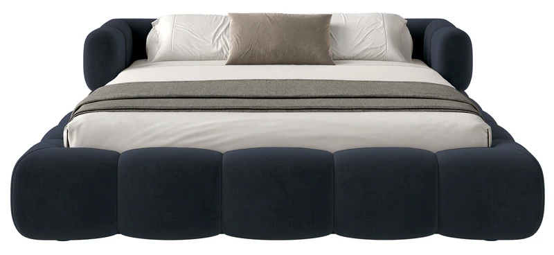 Upholstered bed 200x200 cm Stormi, rollable frame, navy blue chenille, hydrophobic, easy-clean