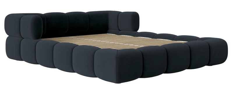 Upholstered bed 200x200 cm Stormi, rollable frame, navy blue chenille, hydrophobic, easy-clean