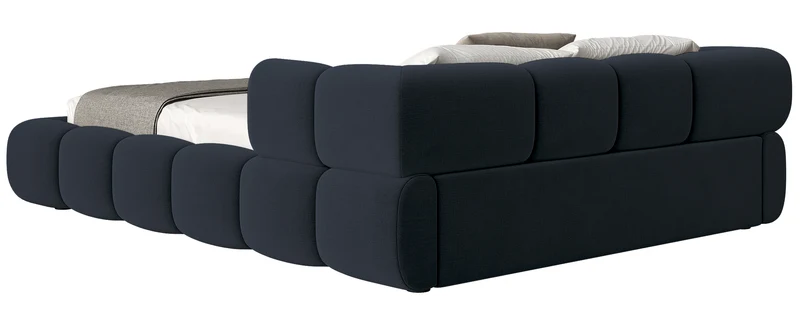 Upholstered bed 200x200 cm Stormi, rollable frame, navy blue chenille, hydrophobic, easy-clean