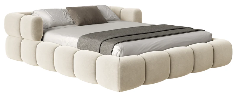 Upholstered bed 120x200 cm Stormi, roll-up slatted frame, cream chenille, water-repellent and easy-clean