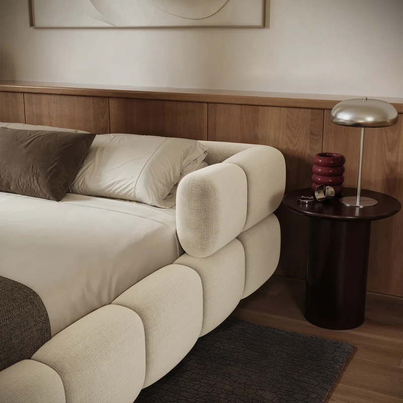 Upholstered bed 120x200 cm Stormi, roll-up slatted frame, cream chenille, water-repellent and easy-clean