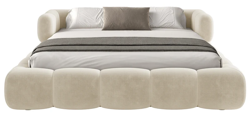 Upholstered bed 120x200 cm Stormi, roll-up slatted frame, cream chenille, water-repellent and easy-clean