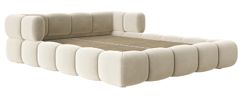 Upholstered bed 120x200 cm Stormi, roll-up slatted frame, cream chenille, water-repellent and easy-clean