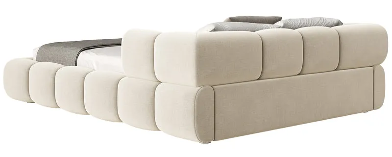 Upholstered bed 120x200 cm Stormi, roll-up slatted frame, cream chenille, water-repellent and easy-clean