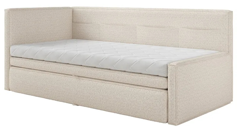 Jugendbett 90x200 cm Nesmi links mit Stauraum hellbeige Geflecht