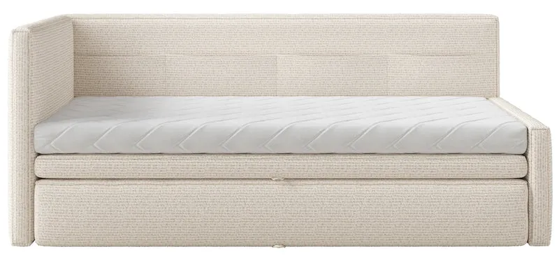 Jugendbett 90x200 cm Nesmi links mit Stauraum hellbeige Geflecht
