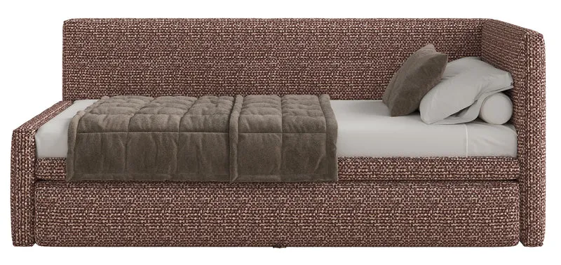 Jugendbett 90x200 cm Nesmi, ausziehbar, rechtsseitig, mit Matratzen, braunes Geflecht