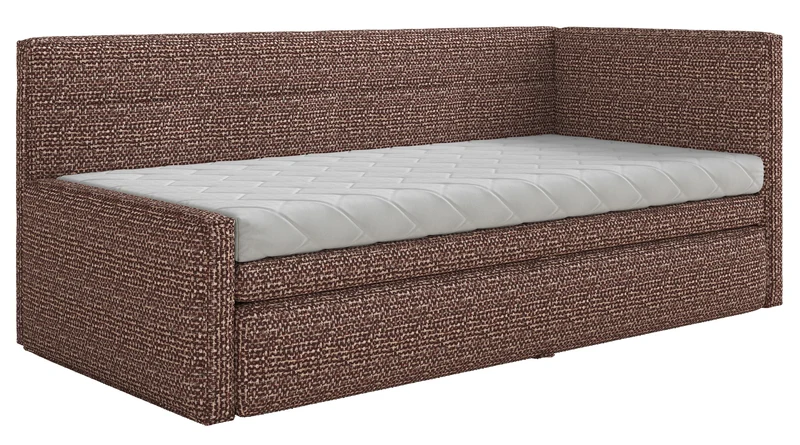 Jugendbett 90x200 cm Nesmi, ausziehbar, rechtsseitig, mit Matratzen, braunes Geflecht