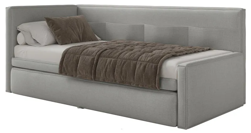 Jugendbett 90x200 cm Nesmi, links ausziehbar, mit hellgrauen, pflegeleichten Chenille-Matratzen