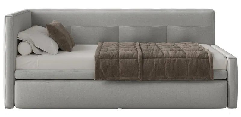 Jugendbett 90x200 cm Nesmi, links ausziehbar, mit hellgrauen, pflegeleichten Chenille-Matratzen
