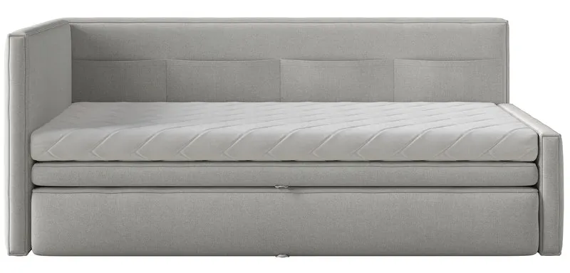 Jugendbett 90x200 cm Nesmi, links ausziehbar, mit hellgrauen, pflegeleichten Chenille-Matratzen