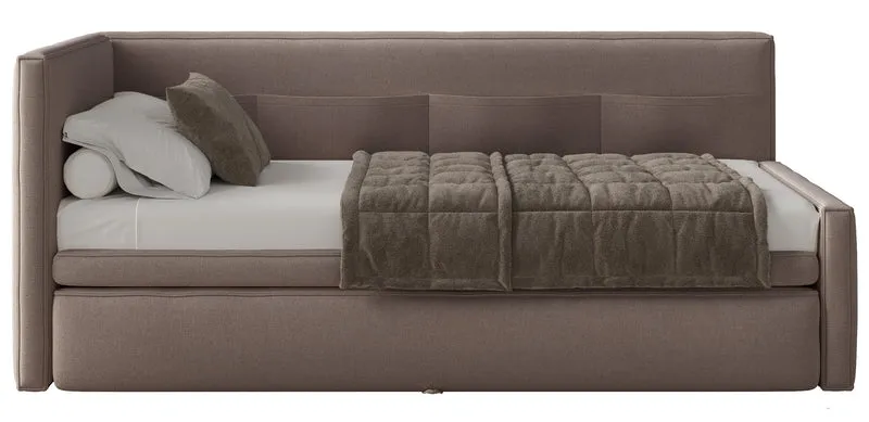 Jugendbett 90x200 cm Nesmi, links ausziehbar, mit Matratzen, hellbrauner Chenille, pflegeleicht