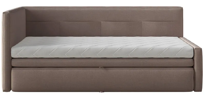 Jugendbett 90x200 cm Nesmi, links ausziehbar, mit Matratzen, hellbrauner Chenille, pflegeleicht