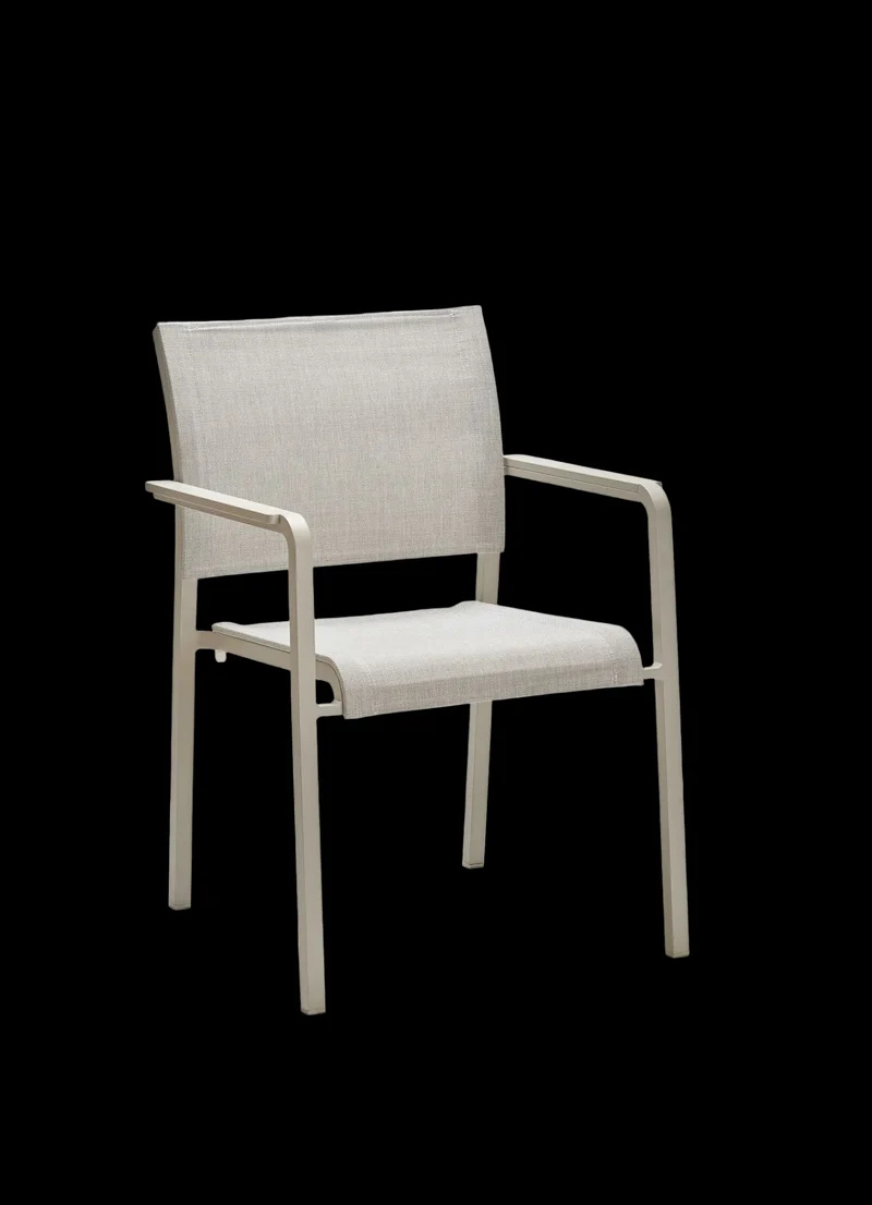 Stapelsessel Tilo Aluminium greige Textilen Sesam/Aluminiumarmlehnen greige