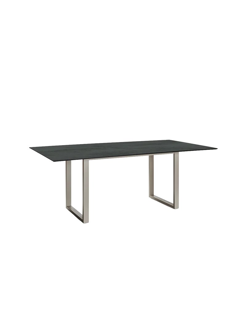 Kufentisch 200x100 cm Aluminium greige mit Tischplatte Silverstar 2.0 Dekor Zement