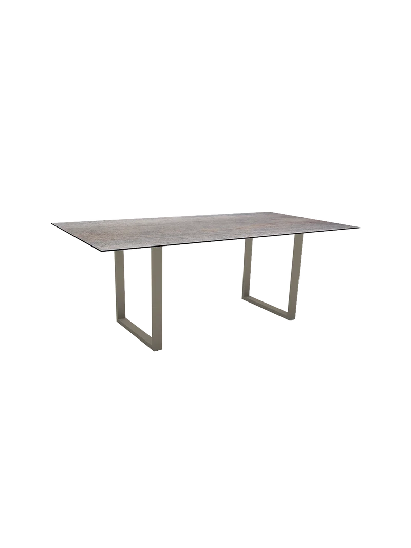 Kufentisch 200x100 cm Aluminium greige mit Tischplatte Silverstar 2.0 Dekor Zement