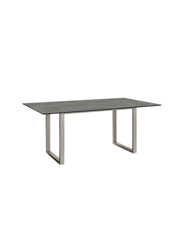 Kufentisch 160x90 cm Aluminium greige mit Tischplatte Silverstar 2.0 Dekor Flint