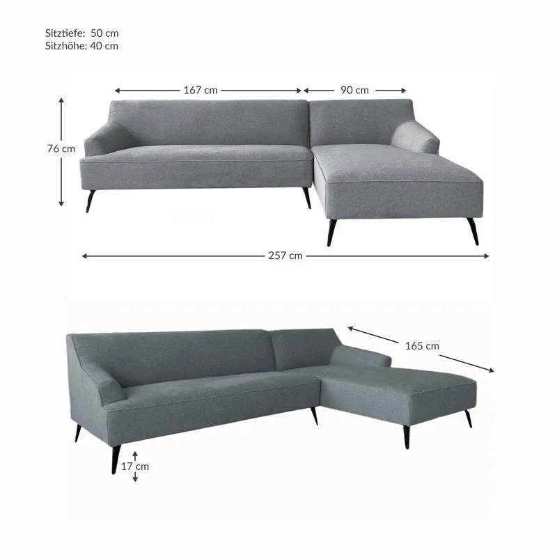 Ecksofa | Lars 11 in Grau mit Metall-Füßen
