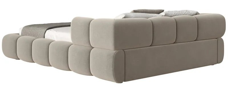 Upholstered bed 140x200 cm Stormi, roll-up slatted frame, light grey hydrophobic chenille, easy-clean