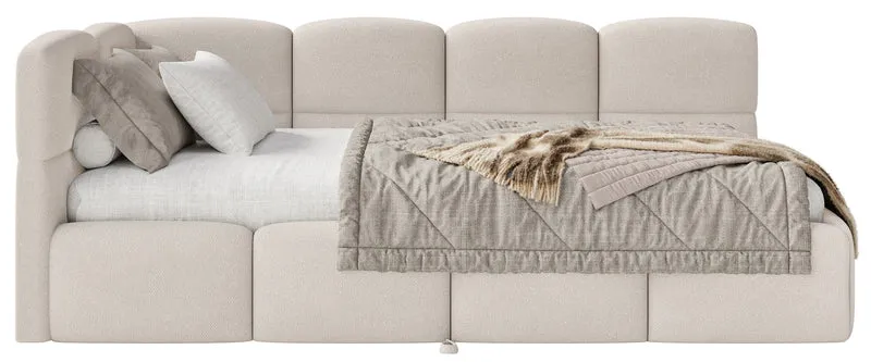 Jugendbett 90x200 cm Cloudy, links ausziehbar, mit Matratzen, cremefarbenes Chenille