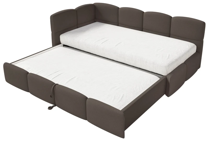 Jugendbett 90x200 cm Cloudy, ausziehbar, linksseitig, mit Matratzen, braunes Chenille