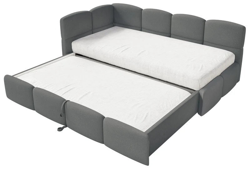 Jugendbett 90x200 cm Cloudy, links ausziehbar, mit dunkelgrauen Chenille-Matratzen