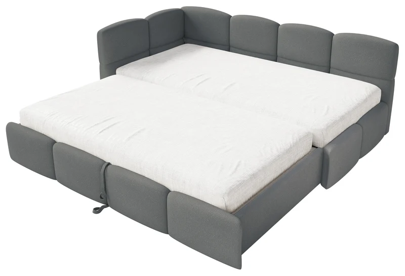 Jugendbett 90x200 cm Cloudy, links ausziehbar, mit dunkelgrauen Chenille-Matratzen