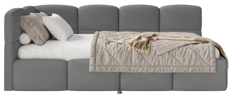 Jugendbett 90x200 cm Cloudy, links ausziehbar, mit dunkelgrauen Chenille-Matratzen