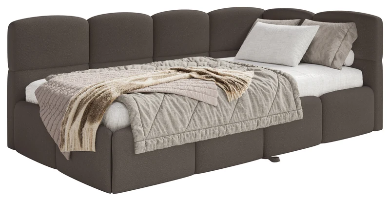 Jugendbett 90x200 cm Cloudy, rechtsseitig ausziehbar, mit Matratzen, brauner Chenille