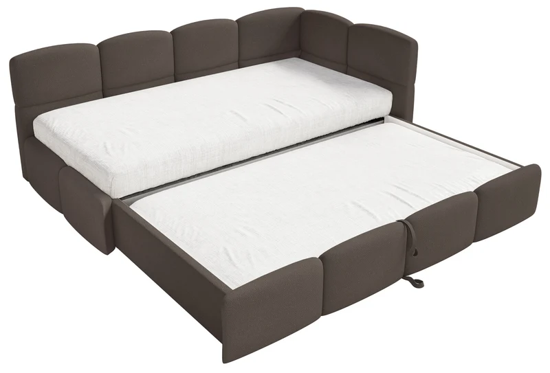 Jugendbett 90x200 cm Cloudy, rechtsseitig ausziehbar, mit Matratzen, brauner Chenille
