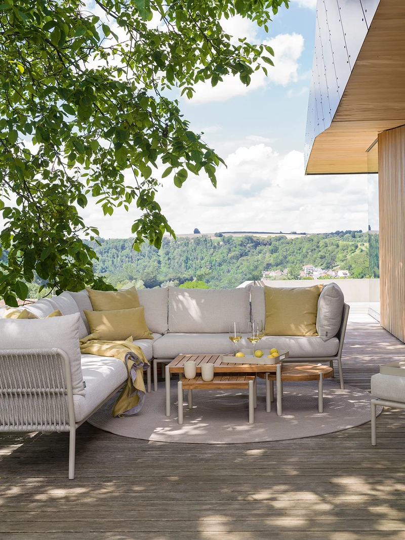 Beistelltisch Taro 80x60x35 cm Aluminium greige Teak