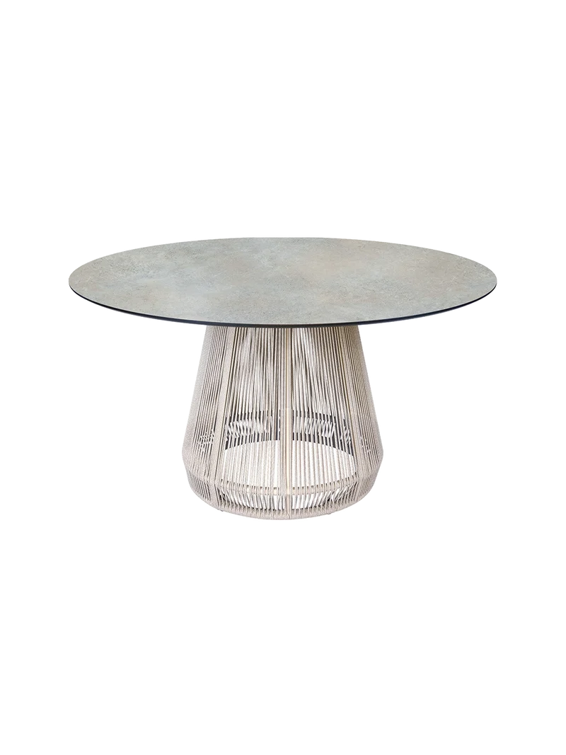Tisch Rhoda Ø 134 cm Aluminium greige Kordel greige Tischplatte Silverstar 2.0 Quartz