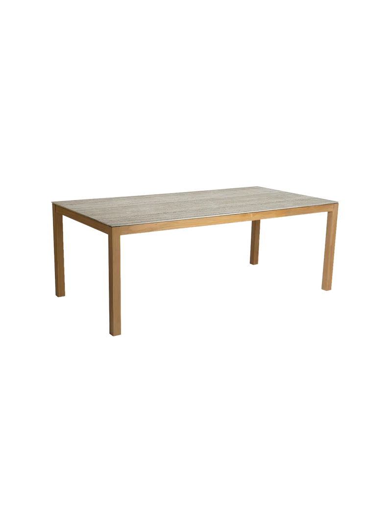 Tisch 200x100 cm Teak Tischplatte Dekton Sediment beige
