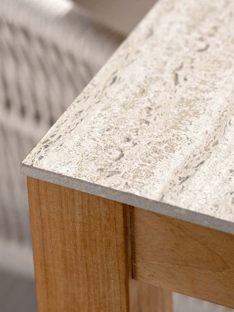 Tisch 200x100 cm Teak Tischplatte Dekton Sediment beige
