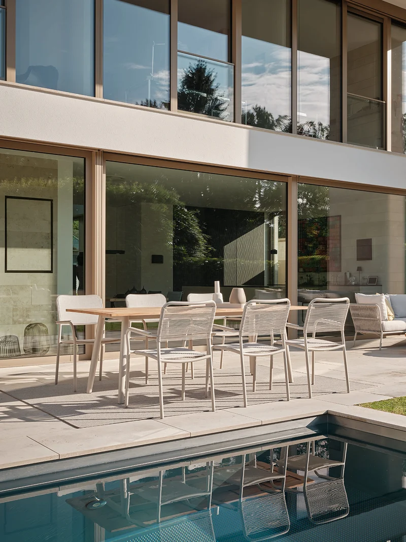 Stapelsessel Joris Aluminium greige Kordel greige/Aluminiumarmlehnen greige